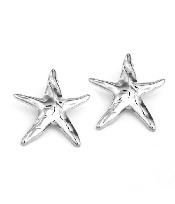 Pendientes plateados estrella de mar moderna