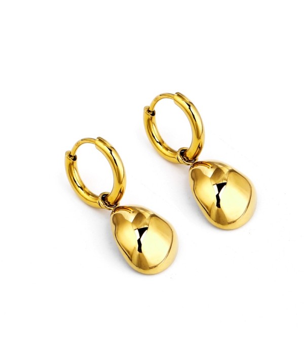 Pendientes dorados de aro con colgante de gota