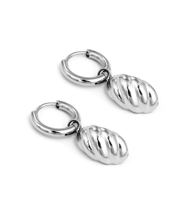 Pendientes plateados de aro con colgante de croissant
