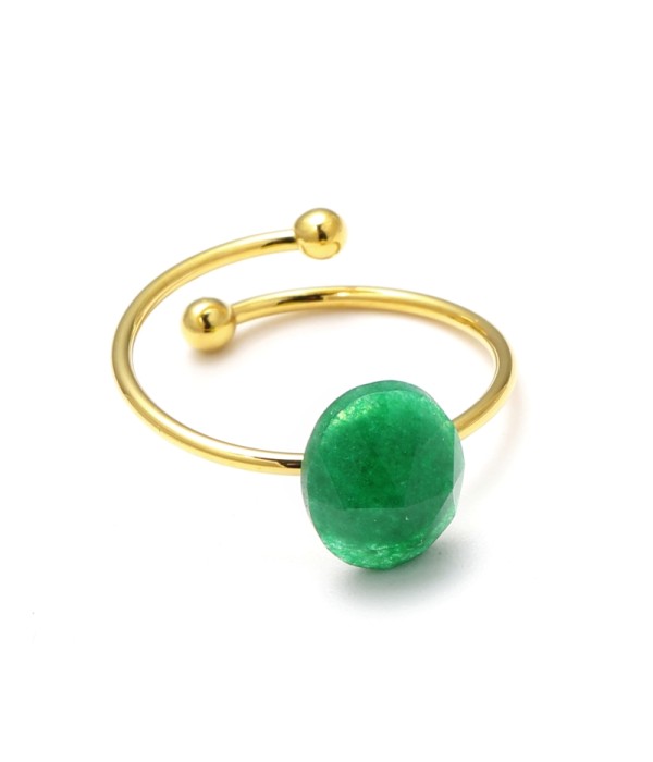 Anillo abierto dorado con piedra de colores