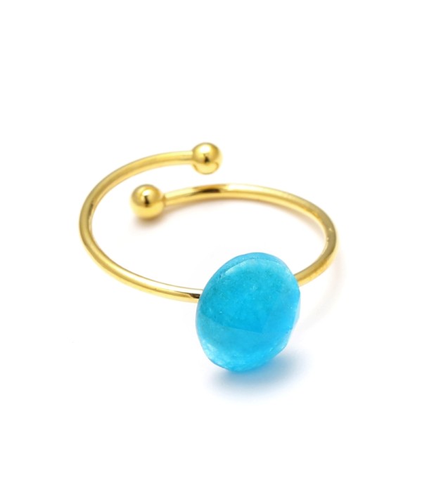 Anillo abierto dorado con piedra de colores