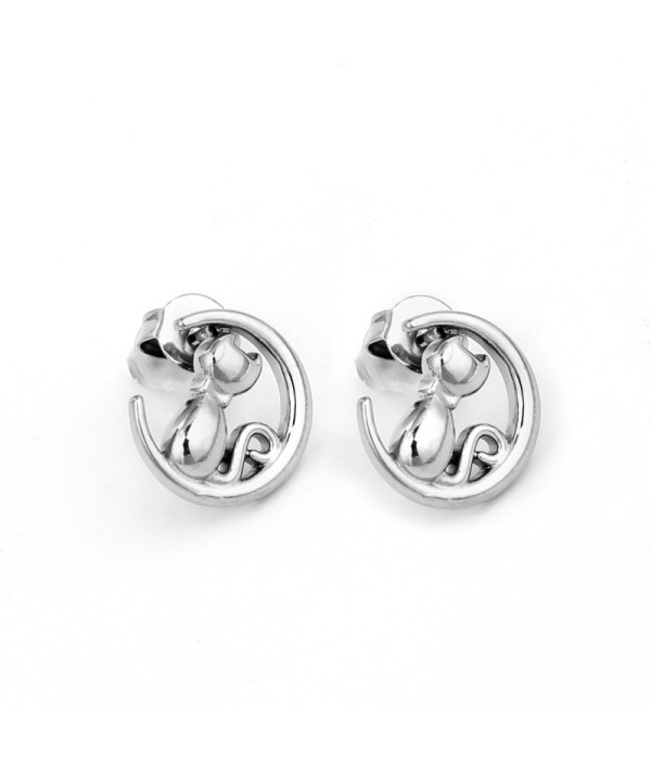 Pendientes plateados con diseño de gato