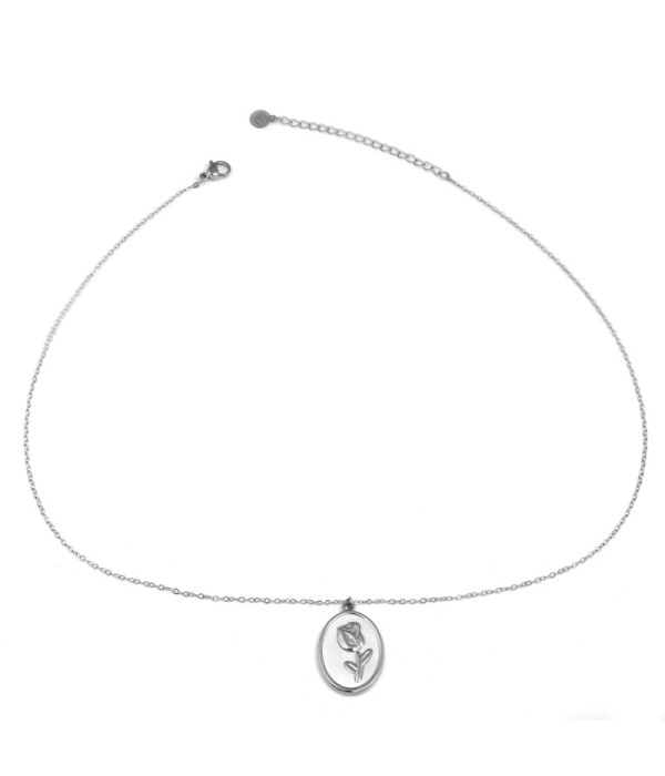 Collar plateado de rosa y nácar