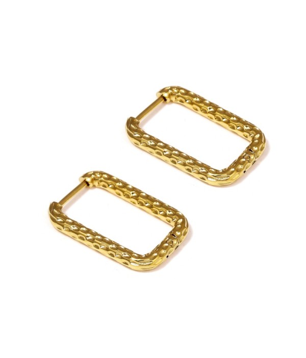 Pendientes de aro dorados rectangulares con textura