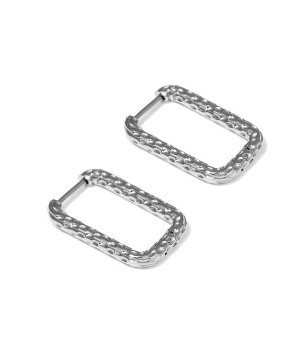 Pendientes de aro plateados rectangulares con textura