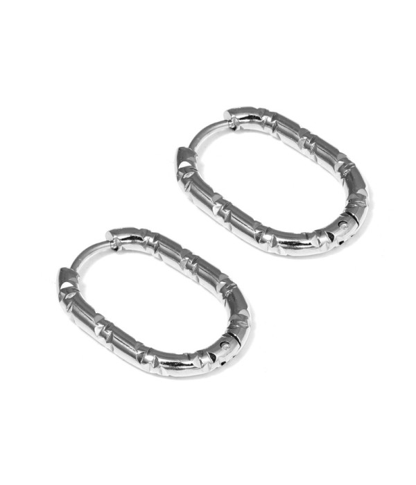 Pendientes de aro plateados ovalados con textura