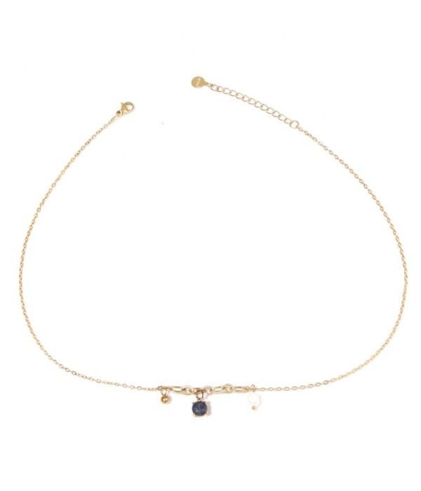 Collar dorado con colgante de piedra redondo y...