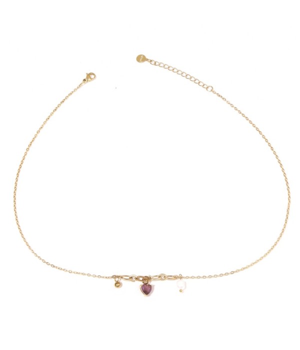 Collar dorado con colgante de piedra de corazón y perla