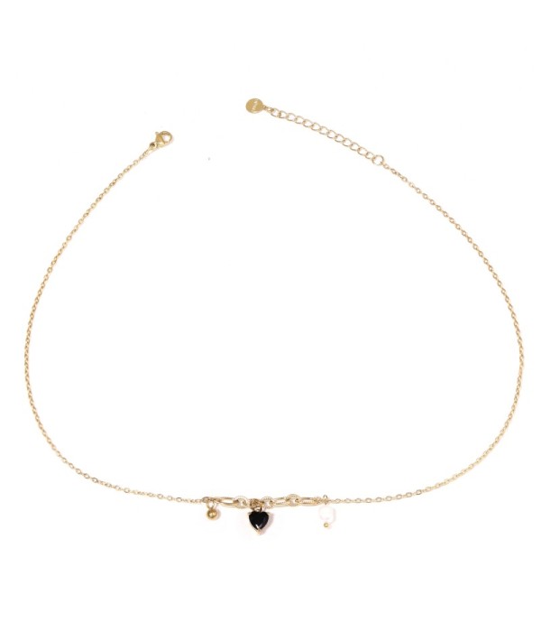 Collar dorado con colgante de piedra de corazón y perla