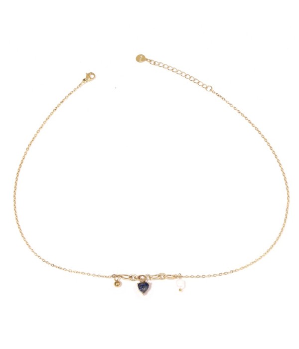 Collar dorado con colgante de piedra de corazón y perla