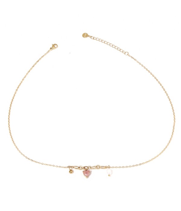 Collar dorado con colgante de piedra de corazón...