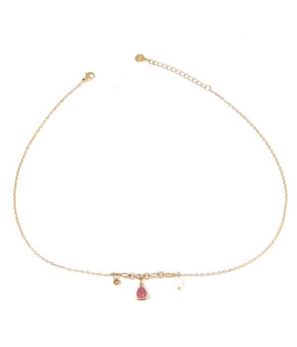 Collar dorado con colgante de piedra de gota y perla 2