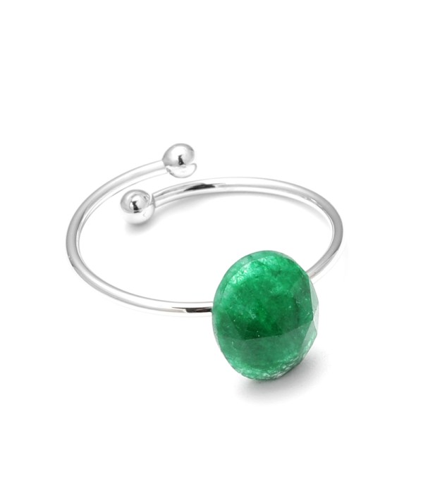 Anillo abierto plateado con piedra de colores