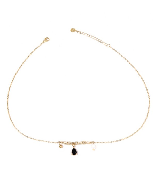 Collar dorado con colgante de piedra de gota y perla