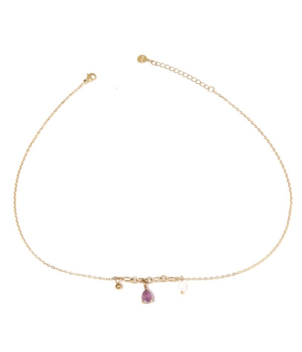 Collar dorado con colgante de piedra de gota y perla