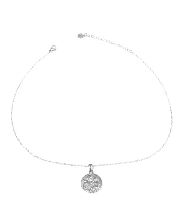 Collar plateado con medalla de San José con el Niño Jesús