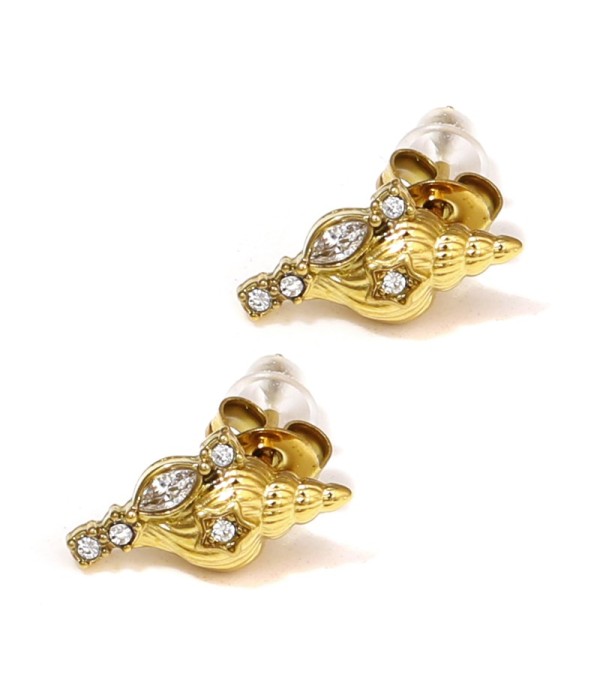 Pendientes con diseño de caracola y circonitas