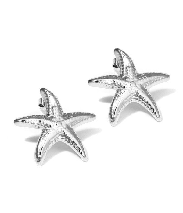Pendientes plateados de estrella de mar texturizada