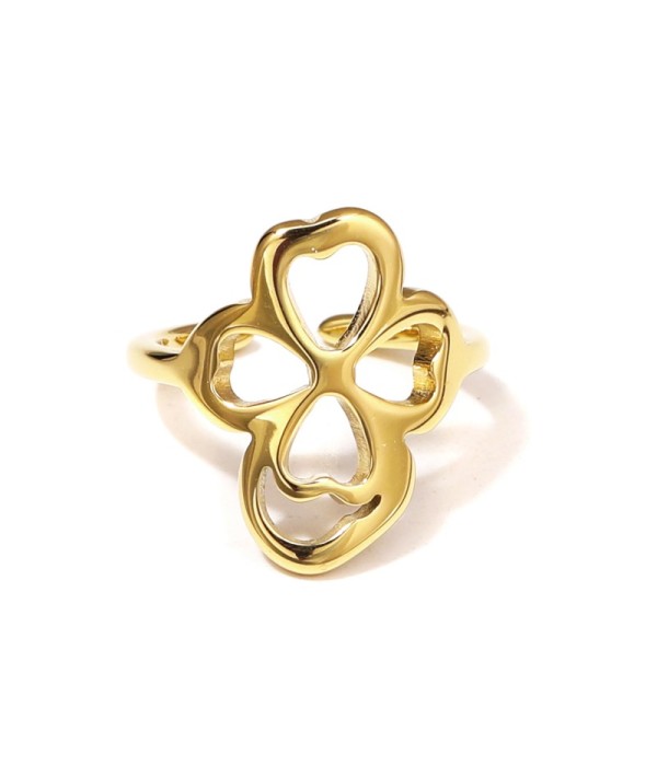 Anillo dorado con diseño de trébol de cuatro hojas