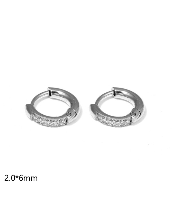 Pendientes de aro con circonitas engastadas (2.0x6mm) 2
