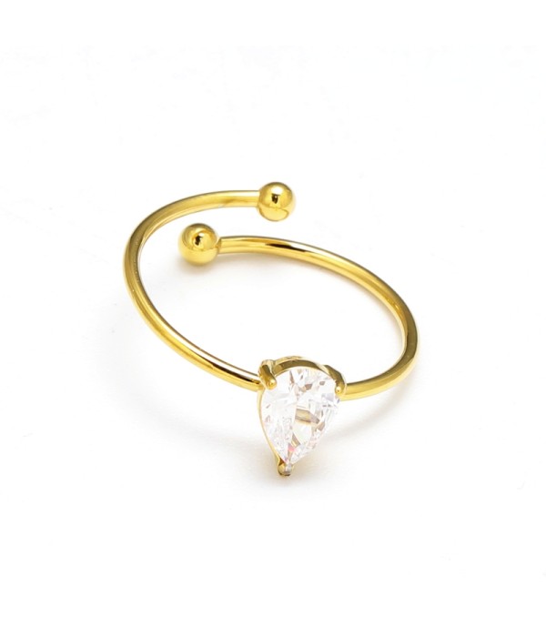 Anillo dorado con piedra cental corte gota de agua