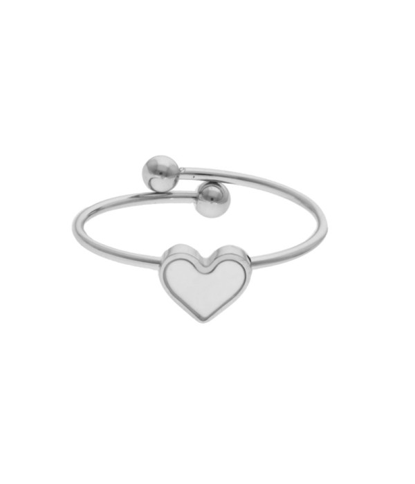 Anillo plateado con corazón de nácar