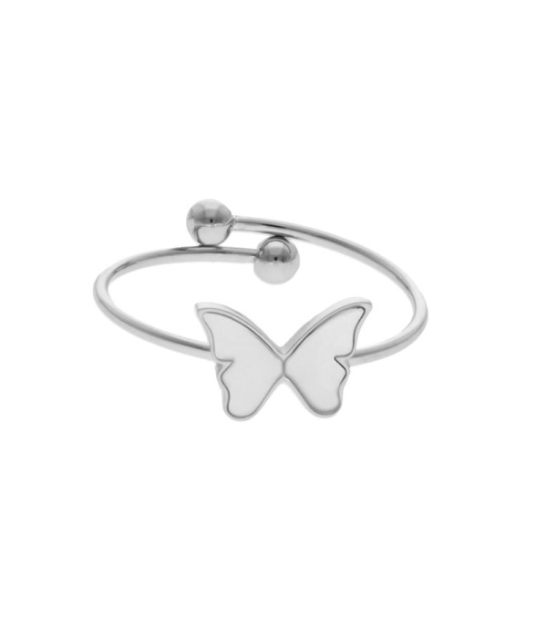 Anillo plateado con mariposa de nácar