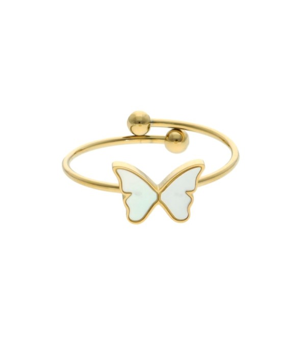 Anillo dorado con mariposa de nácar