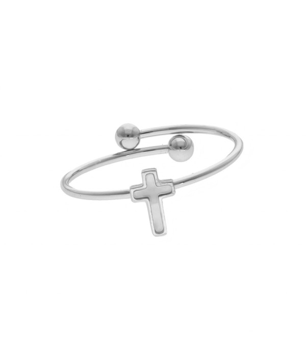 Anillo plateado con cruz de nácar