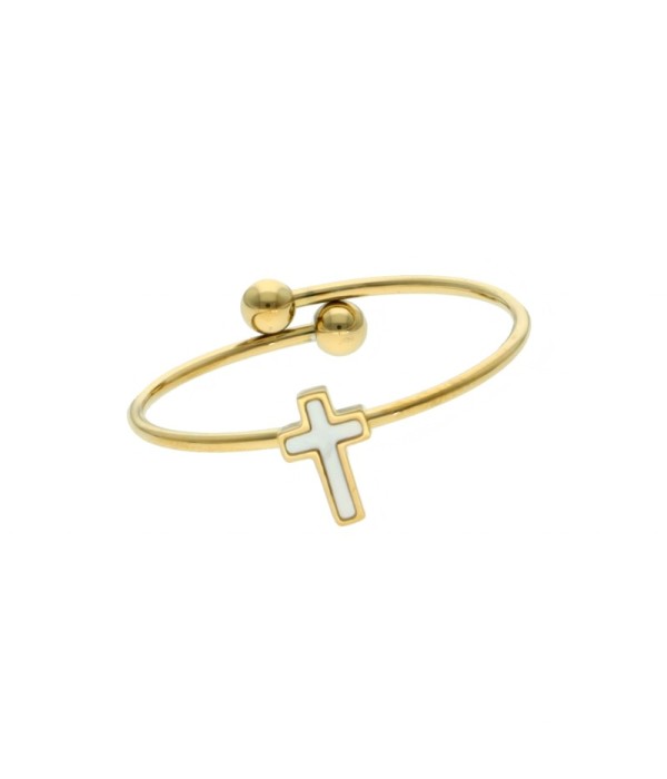 Anillo dorado con cruz de nácar