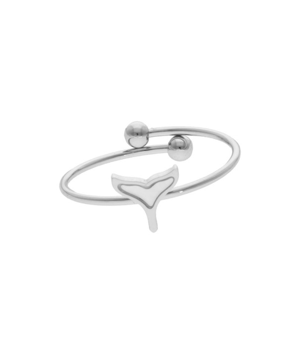 Anillo plateado con cola de pez de nácar