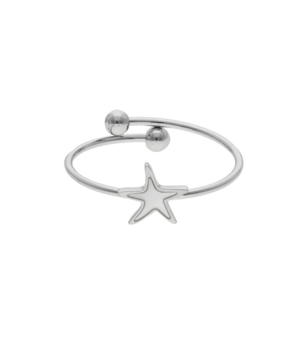 Anillo plateado con estrella de mar de nácar