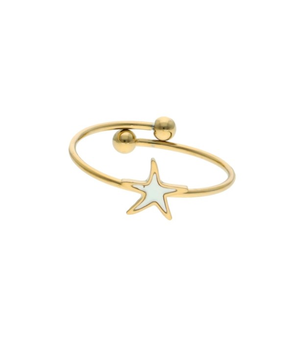 Anillo dorado con estrella de mar de nácar