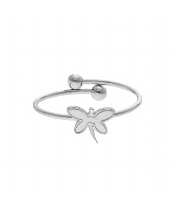 Anillo plateado con libélula de nácar