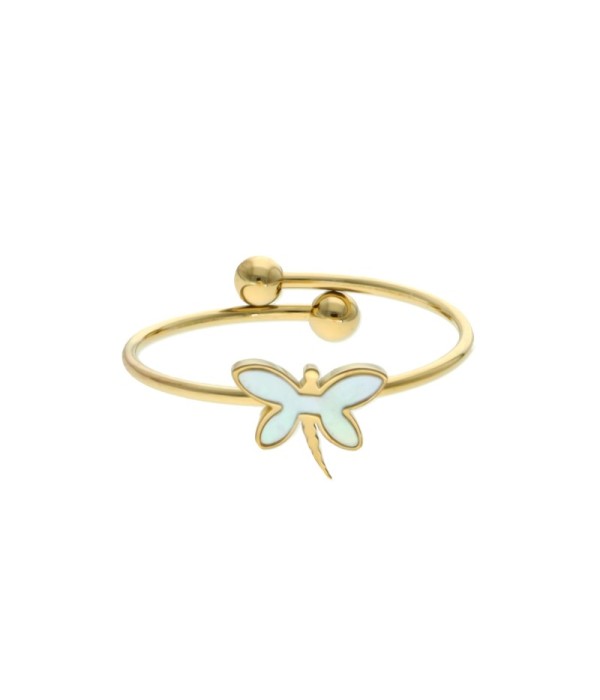 Anillo dorado con libélula de nácar