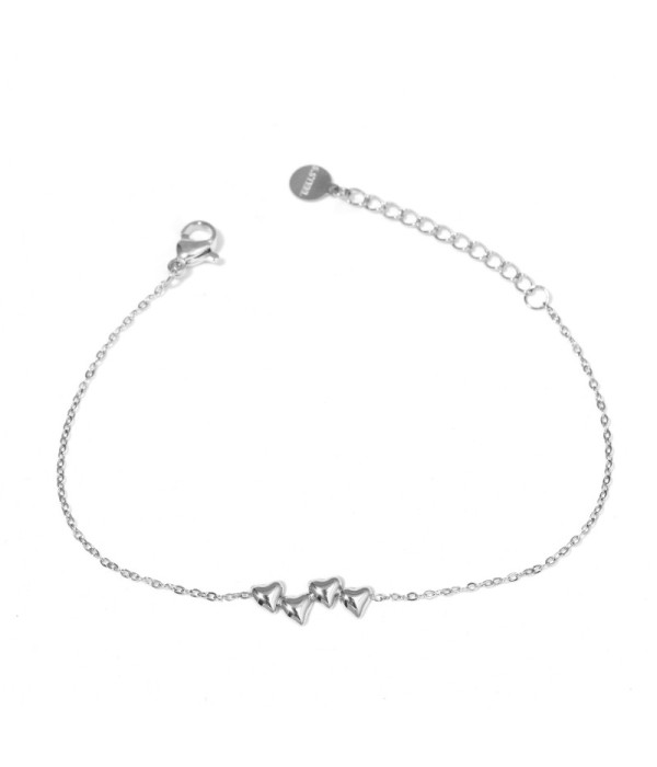 Pulsera plateada con cuatro corazones