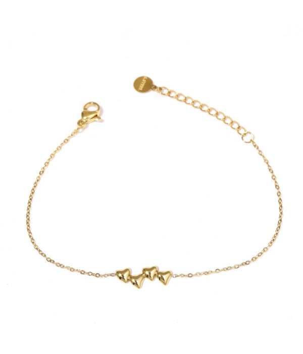 Pulsera dorada con cuatro corazones