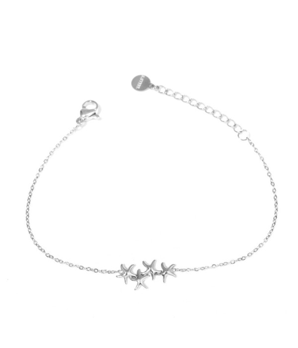 Pulsera plateada con cuatro estrellas de mar