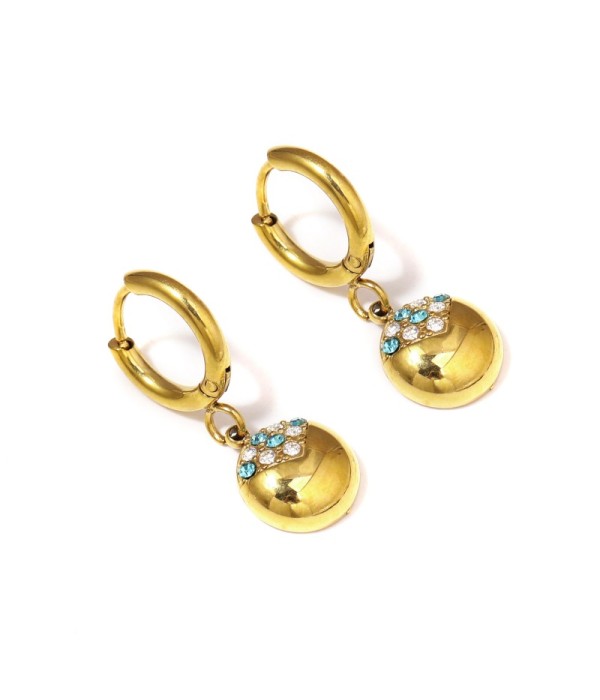 Pendientes dorados de aro con colgante redondo...