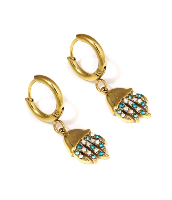 Pendientes dorados de aro con colgante de medusa y circonitas
