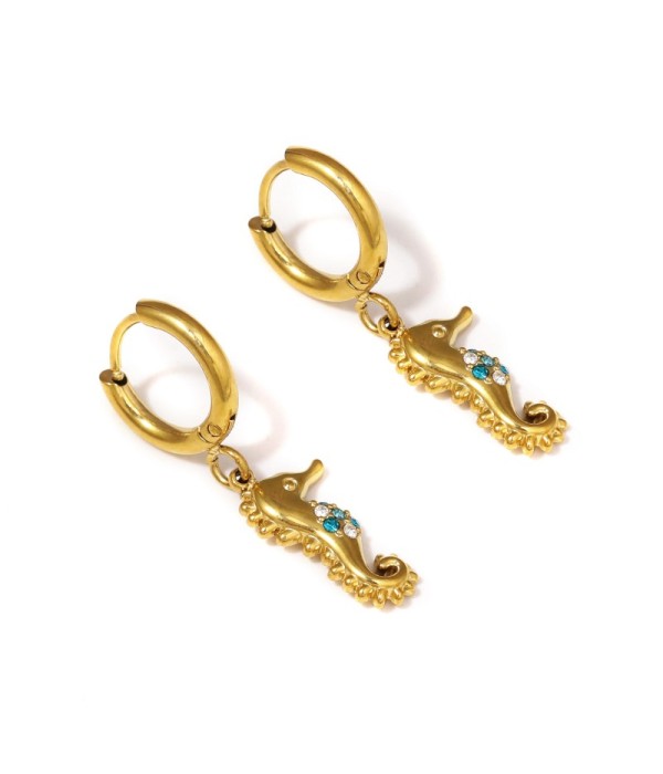 Pendientes dorados de aro con colgante de caballito de...