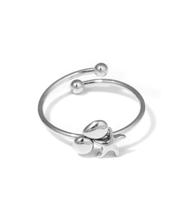 Anillo plateado con estrella del mar, círculo y gota