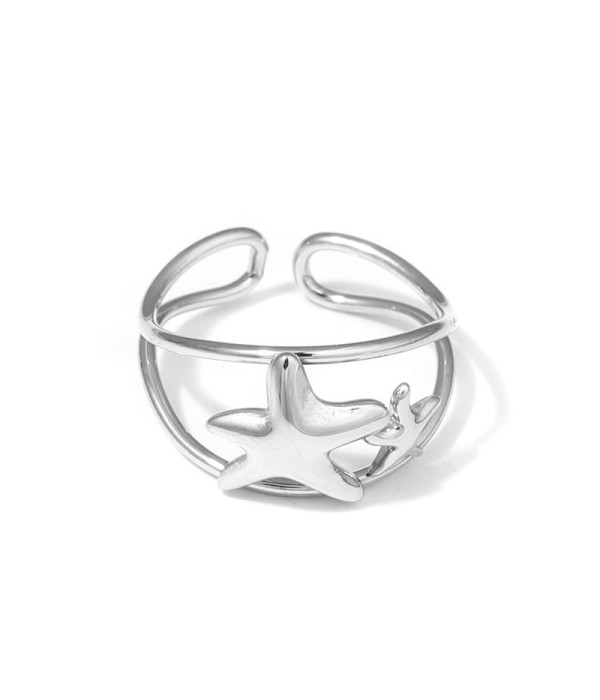Anillo plateado con estrellas de mar