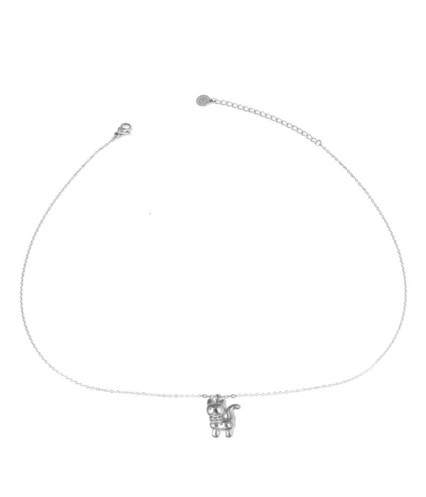 Collar plateado con colgante de gato