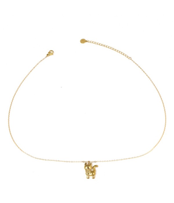 Collar dorado con colgante de luna y gato
