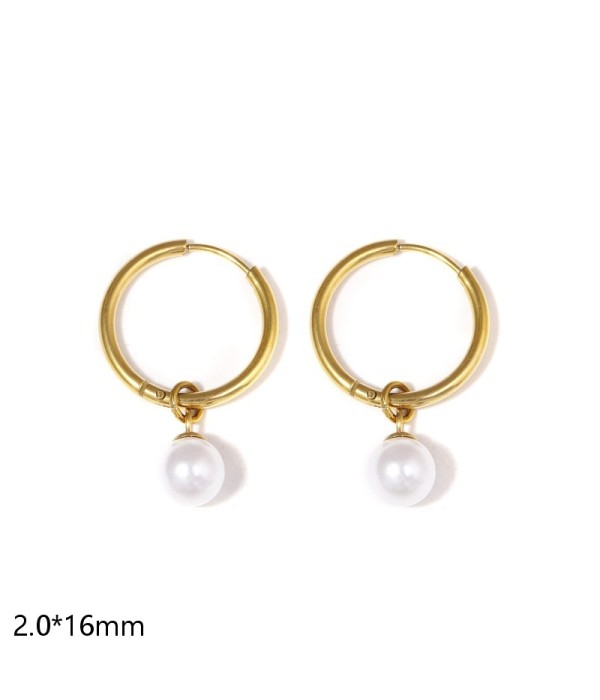 Pendientes de aro con perla (2.0x16mm)