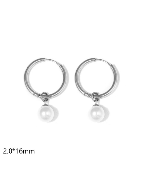 Pendientes de aro con perla (2.0x16mm)