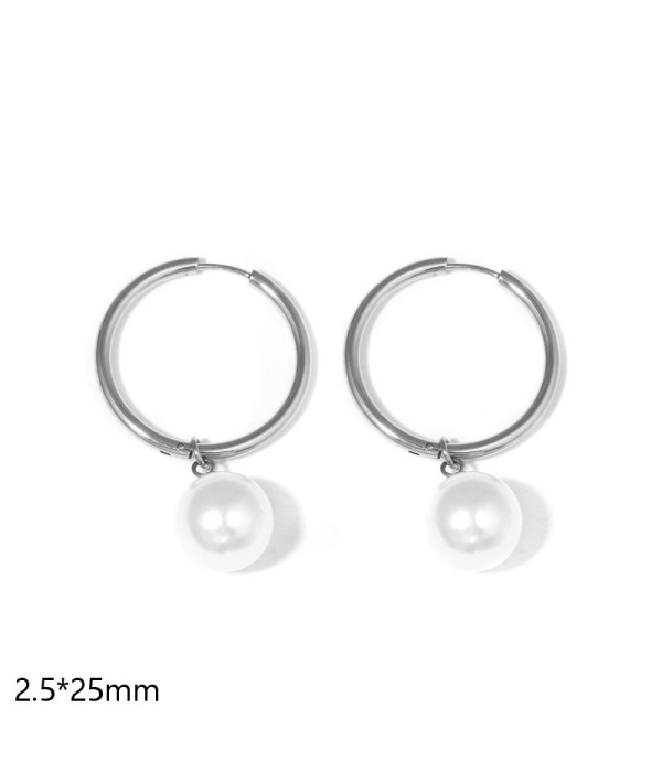 Pendientes de aro con perla (2.5x25mm)