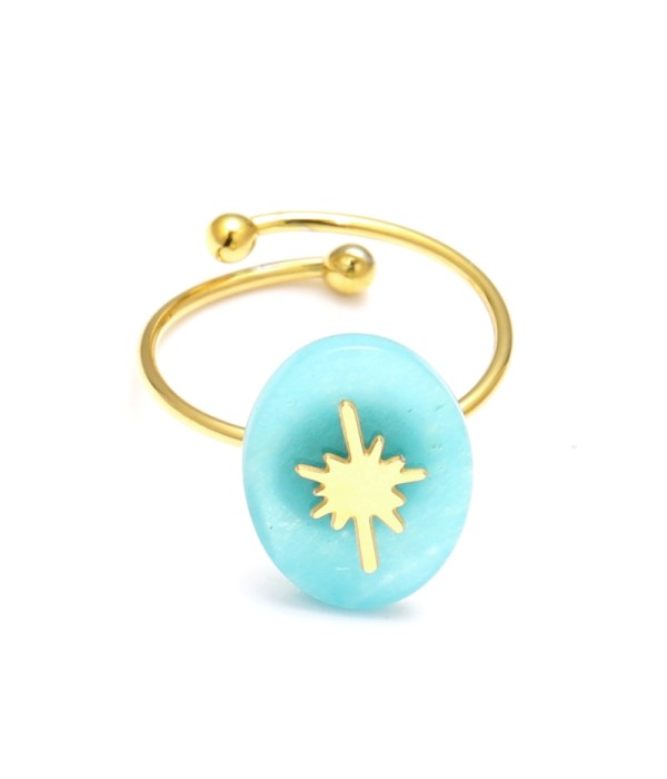 Anillo abierto dorado con detalle estrella y piedra ovalada