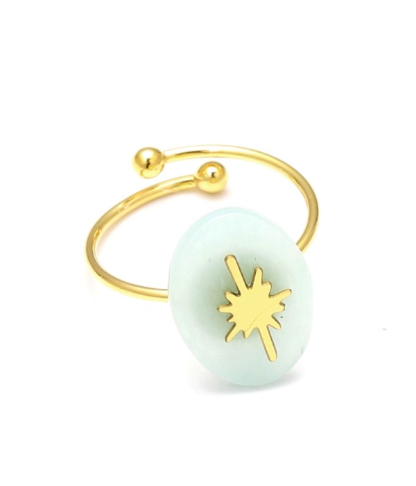 Anillo abierto dorado con detalle estrella y piedra ovalada